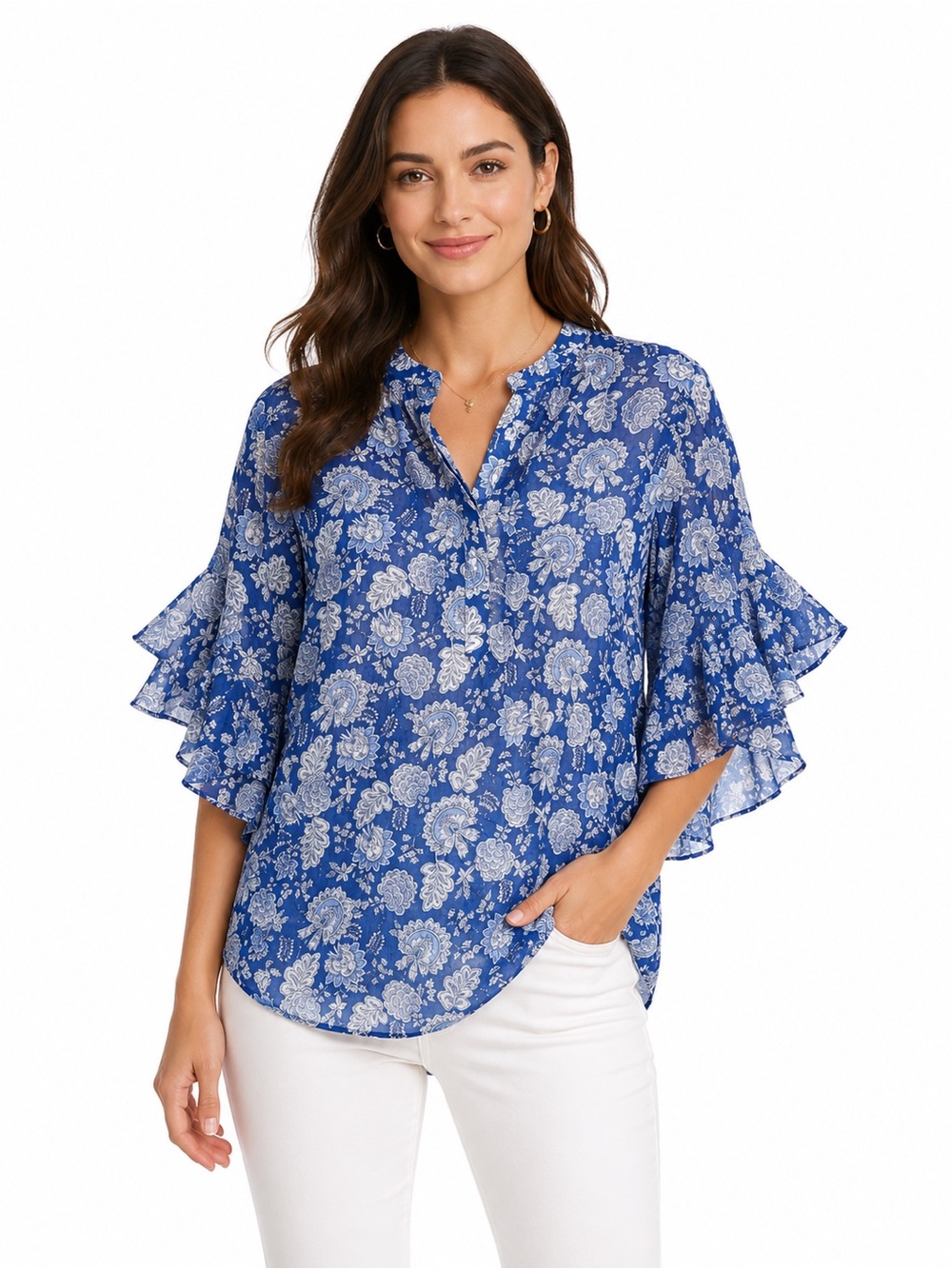 NEW Vince Camuto Ruffle Blouse with Mandarin Collar Size M